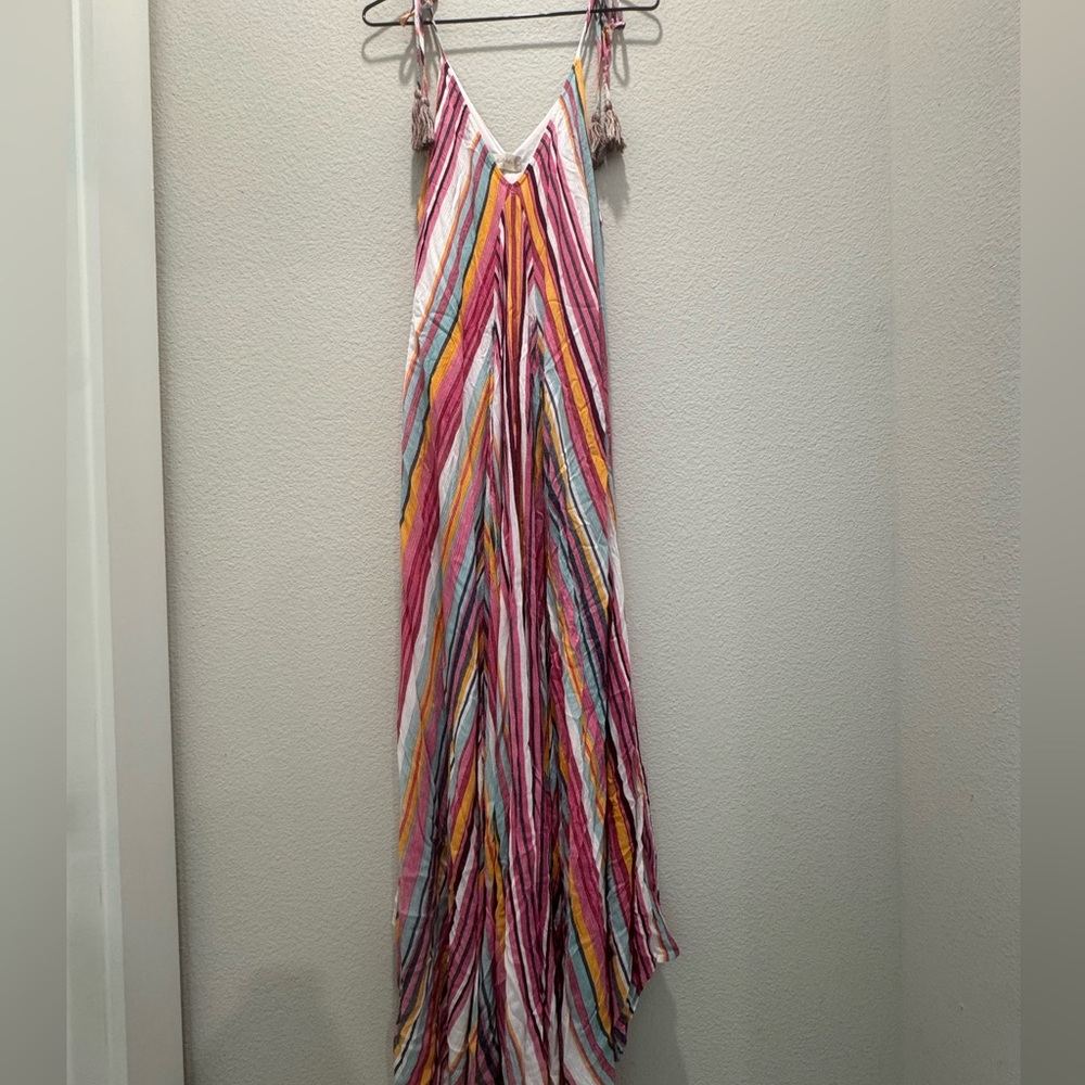 Altar’d State Quesada Maxi Dress Rainbow Stripe Side Slit Tassels Small EUC - Picture 3 of 8